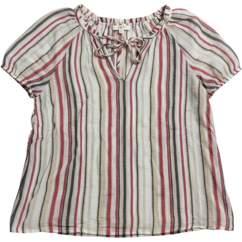 LOFT Outlet XL Womens Multicolor Striped Boho Blouse Gold Metallic Casual Cozy